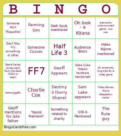 SGF 2026 Bingo Card