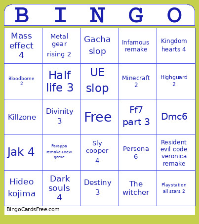 SGF Cope Bingo Card