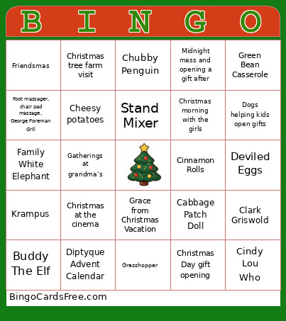 SGL Holiday Party Bingo Card