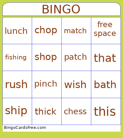 Sh,th,ch Bingo Card