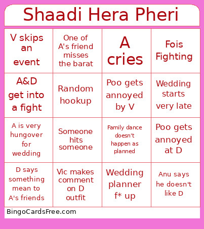 Shaadi Hera Pheri Bingo Card