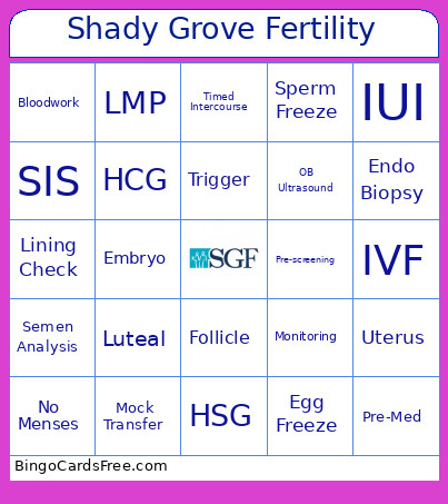 Shady Grove Fertility Bingo Card