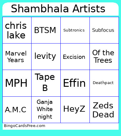 Shambhala Artists Bingo Card 2