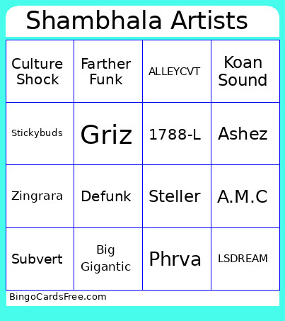 Shambhala Artists Bingo Card