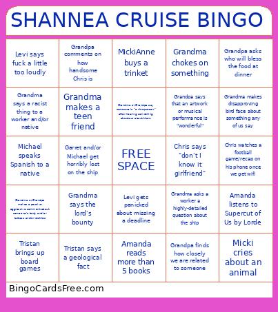 SHANNEA CRUISE Bingo Card
