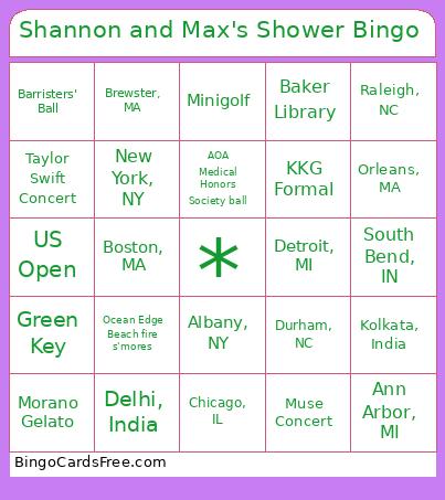 Shannon and Max's Shower Bingo