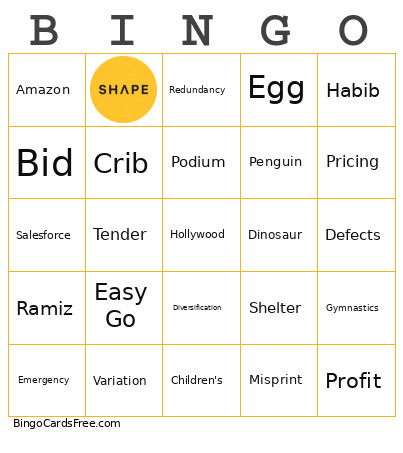 Shape Bingo Card