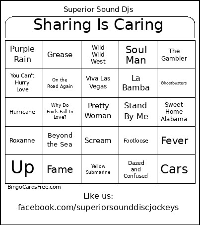 Sharing Is Caring Bingo Card