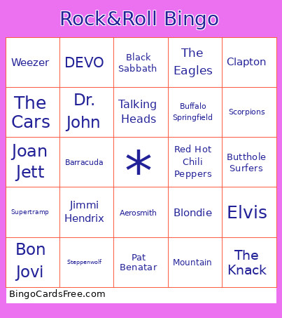Sharky's Rock N' Roll Trivia Bingo Card