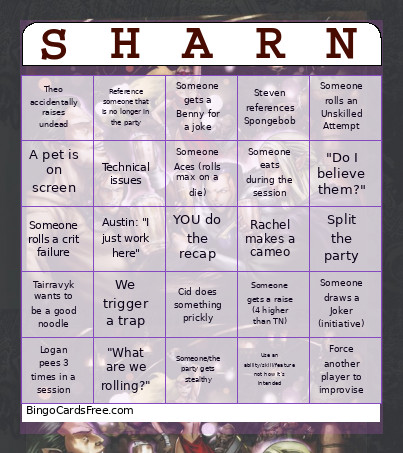 Sharn Nights Bingo Card