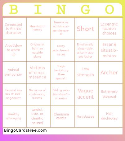Shaylah's D&D Characters Bingo