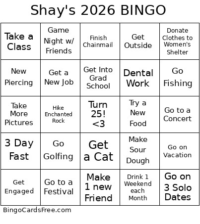 Shay's 2026 Bingo Card