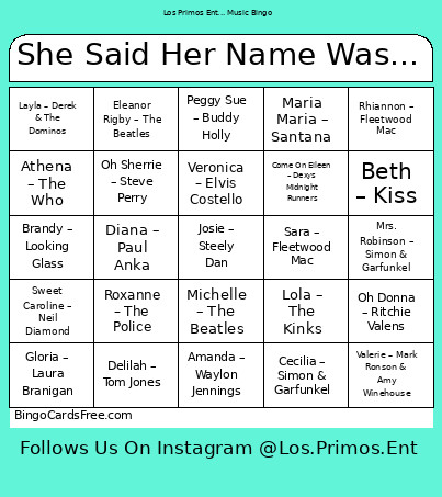 She Said Her Name Was... Bingo Card