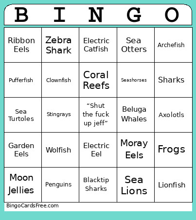 Shed Aquarium Bingo Card