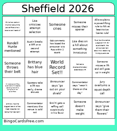 Sheffield 2026 Bingo Card 2
