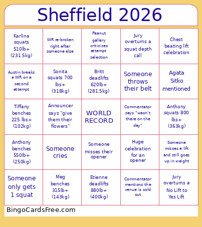 Sheffield 2026 Bingo Card