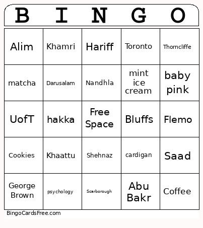 Shehnaz And Saad Bingo Card