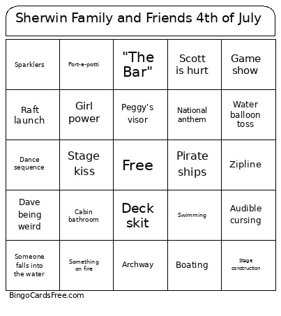 Sherwin Family And Friends 4th Of July Bingo Card