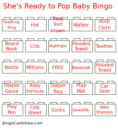 She's Ready To Pop Baby Bingo Card