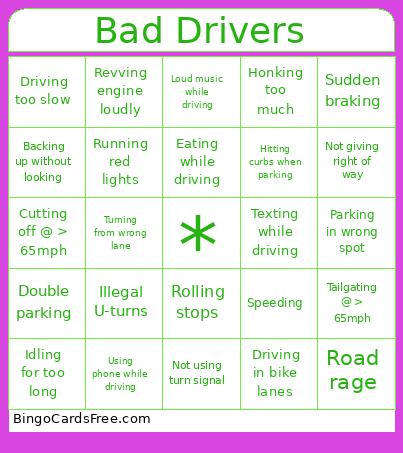 Shi**y Driver (Oregon Ed.) Bingo Card