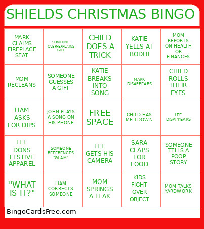 SHIELDS CHRISTMAS Bingo Card