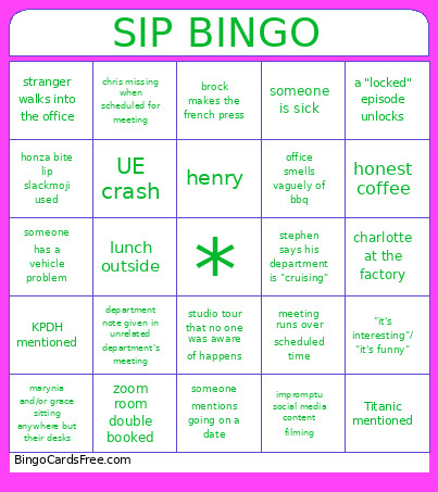 Shining Isle Bingo Card