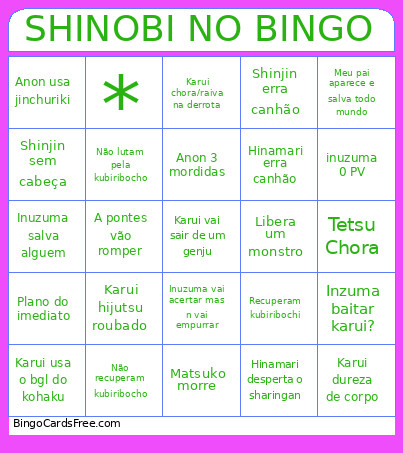 SHINOBI NO Bingo Card