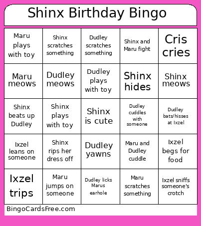 Shinx Birthday Bingo Card