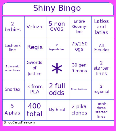 Shiny Bingo Card