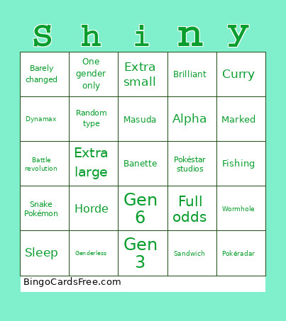 Shiny Pokémon Bingo Card
