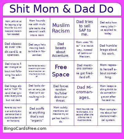 Shit Mom & Dad Do Bingo