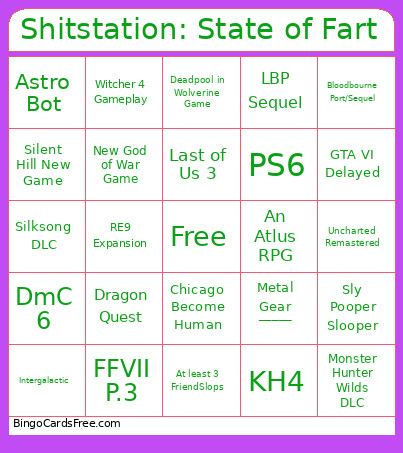 ShitStation: State Of Fart Bingo Card