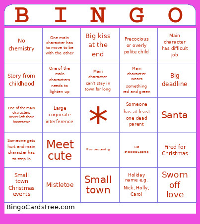 Shitty Christmas Movies Bingo Card