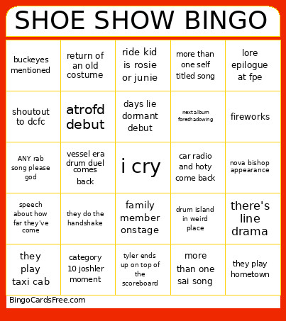 SHOE SHOW Bingo Card