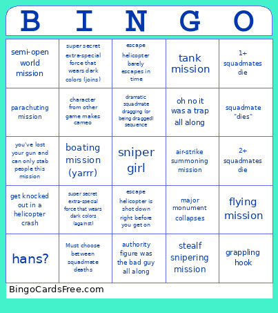 Shooter Season 25 Bingo Card