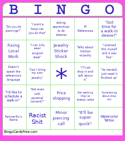Shop Phone Bingo Card