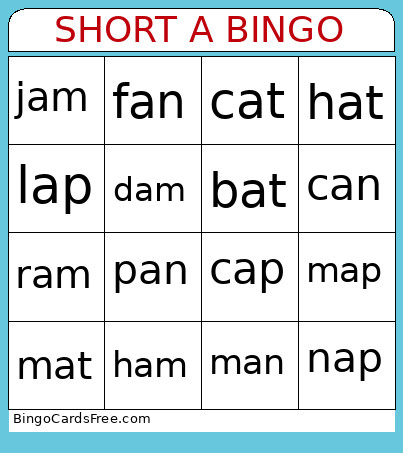 SHORT A Bingo Card