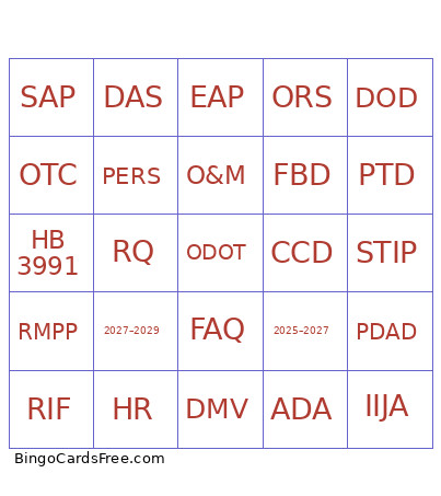 Short Session 2026 Bingo Card