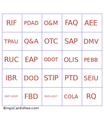 Short Session 2026 Bingo Card