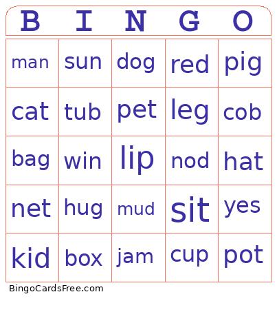 Short Vowel Cvc Bingo Card