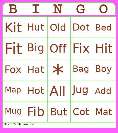 Short Vowel Sounds Bingo Card