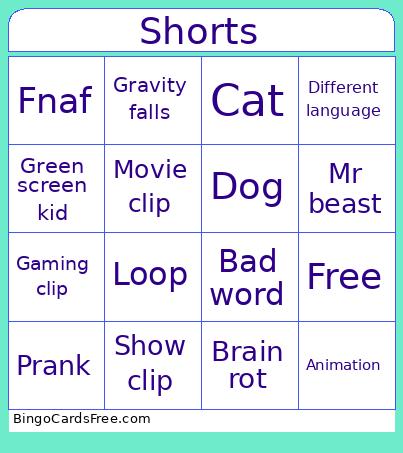 Shorts Bingo Card