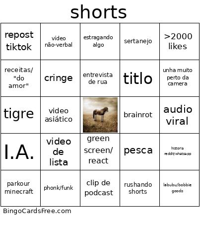 Shorts Bingo Card