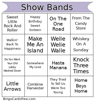 Show Bands Bingo Card