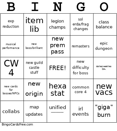 Showcase Bingo Card