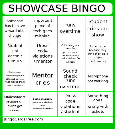 Showcase Bingo Card 2