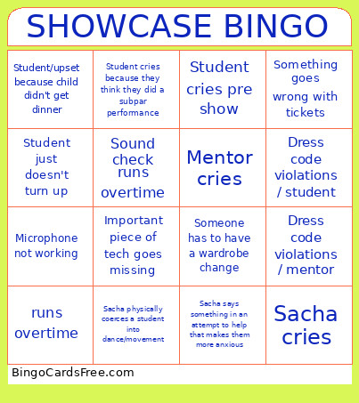 SHOWCASE Bingo Card