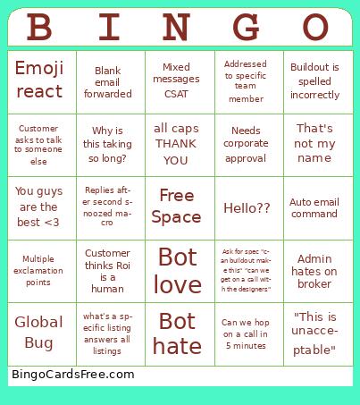 Showcase Support Bingo