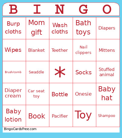 Shower Bingo Card