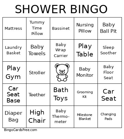 SHOWER Bingo Card